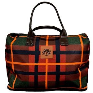 Vameee Travelers Duffle Bag. Orange and Green Plaid Men's Bag